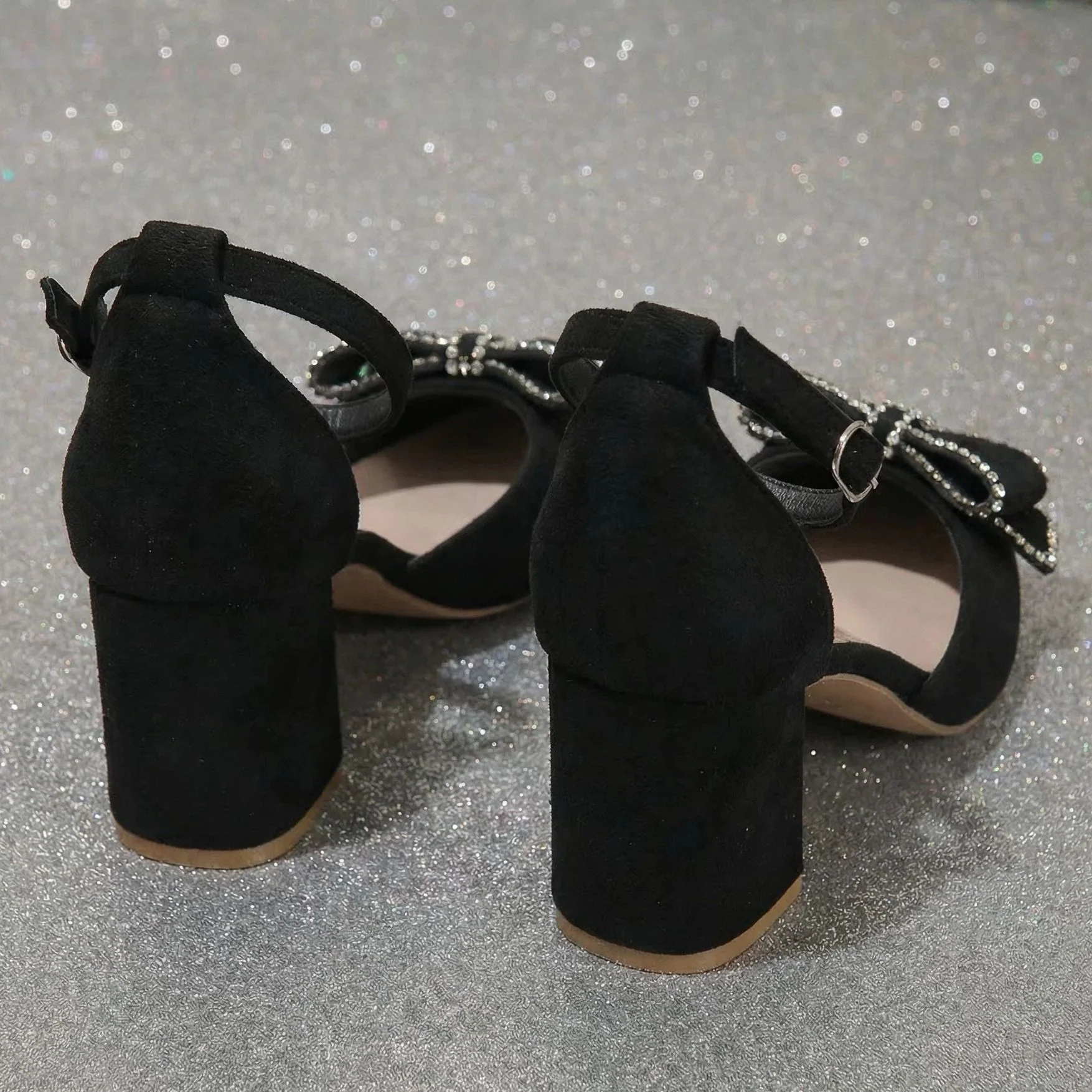 Women’s Bowelle Crystal Pointed Toe Buckle Heels – Hollow Closed Toe Bow High Heels